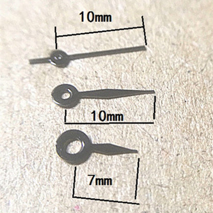Black polished watch hands set, 6-10mm, compatible with Hattori Epson VX12 quartz, precision timing accessory.