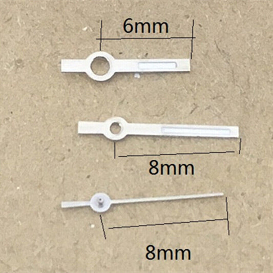 8mm silver-trimmed green luminous watch hands compatible with Miyota 7T35 quartz movement for precise timekeeping.