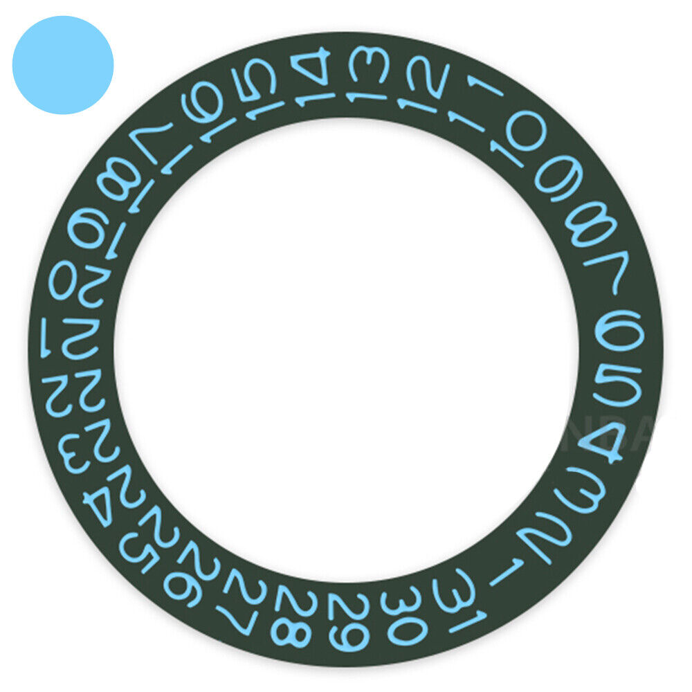 Dark hunter green date wheel with baby blue font, compatible with Miyota NH35 and NH36 movements.