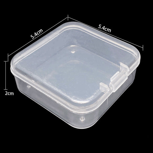 Small transparent plastic storage containers, 5.4cm rectangles for organizing small items efficiently.