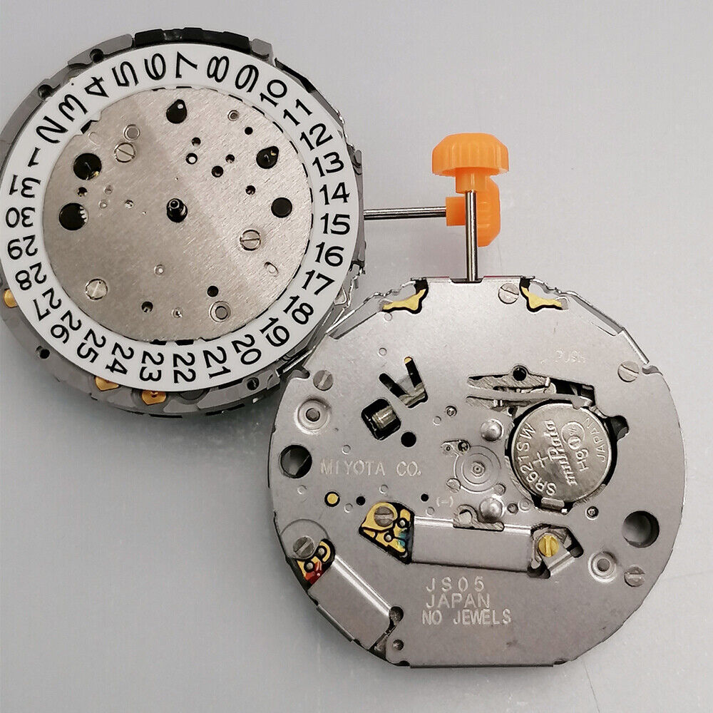 Miyota JS05 Japan quartz watch movement with small seconds at 2, 6, 10 and date at 3 positions