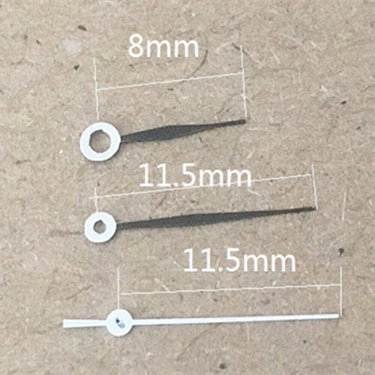 Arrow shape black watch hands, 11.5mm, for Miyota 1M12 Japan quartz movement, precise timekeeping accessory.