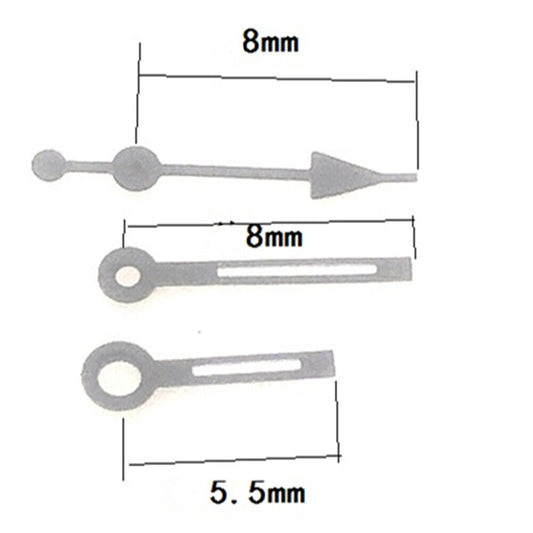 Grey green lume watch hands, 8mm size, compatible with Miyota 7T35 quartz movement, brand quality.