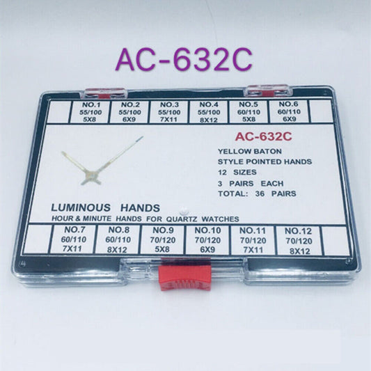 Set of 36 luminous hour and minute watch hands, ideal for quartz watch repair and customization.
