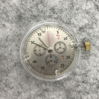 Close-up of Asian 7750 Automatic chronograph watch movement featuring ETA 7753 layout with subdials at 3, 6, and 9 o?clock.