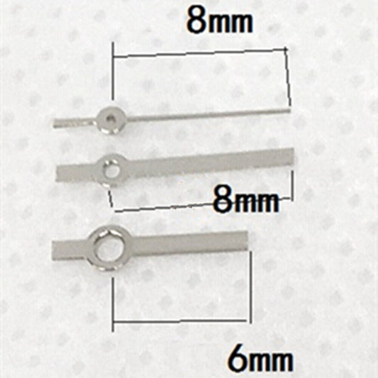 8mm silver square point watch hands by Miyota, designed for 7T35 quartz movement precision.