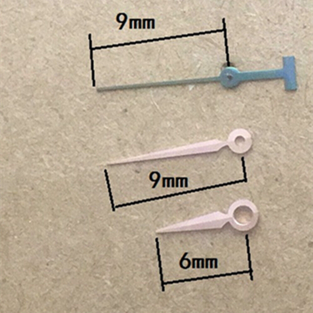 Rose gold 9mm watch hands with no lume for Epson TMI VJ22 quartz movement, elegant and precise.