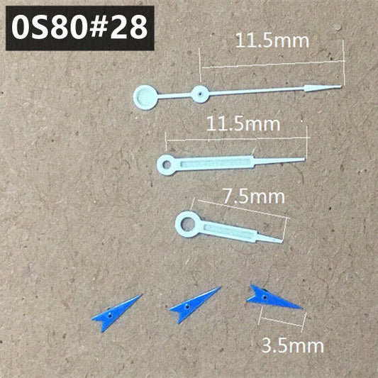 Blue Second watch hand with 11.5mm length, silver trim, green lume, compatible with Miyota 0S80.