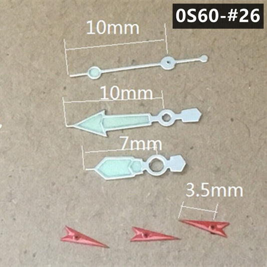 Aiguilles de montre lumineuses vertes avec garniture argentée de 10 mm pour mouvement Miyota 0S60