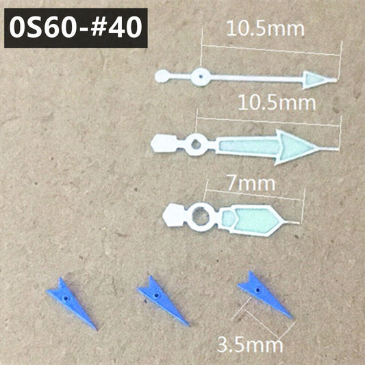 Sky Blue 10.5mm luminous watch hands with silver trim for Miyota 0S60 movement, enhancing readability and style.