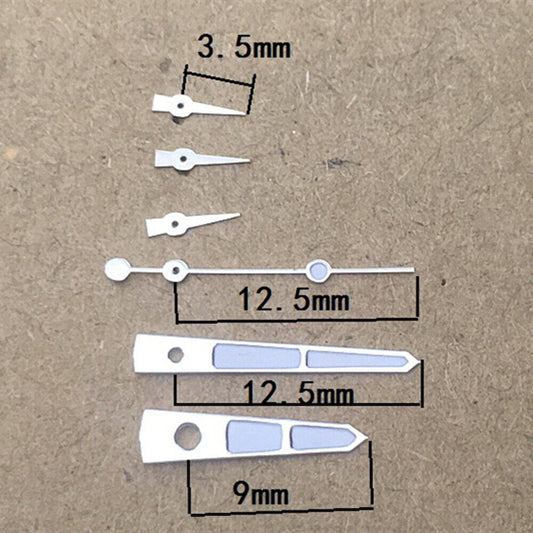 Aiguilles de montre vertes lumineuses argentées de 12,5 mm pour mouvement à quartz ISA 9232