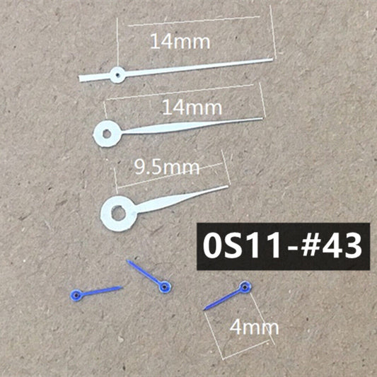 Blue small second watch hands, 14mm silver design, compatible with Miyota 0S11 movement, for precise timekeeping.