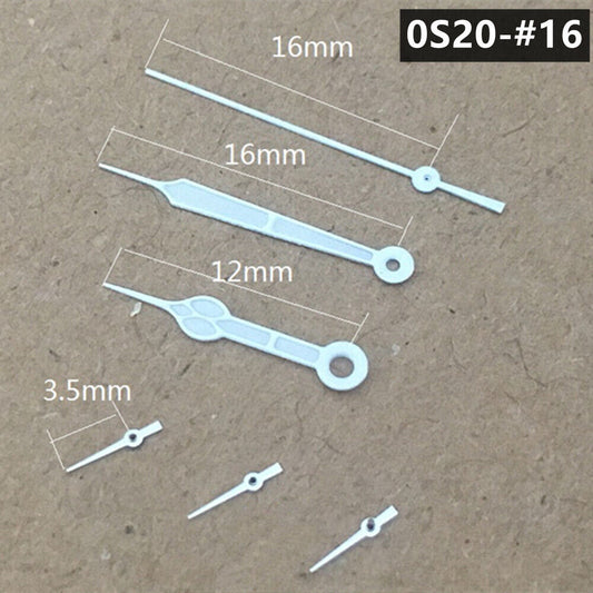16mm green luminous watch hands with silver trim for Miyota 0S20 quartz movement, precise and stylish.