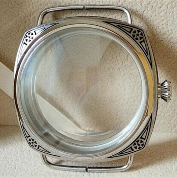 47mm 316L Carved Watch Case Watch Crystals for Seagull ST3600/ST3621/ETA6497/6498