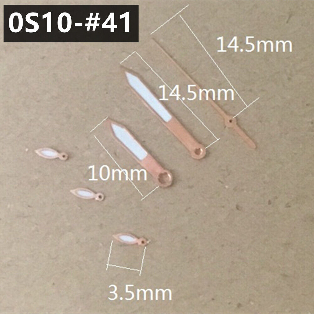 Rose Golden Trim Green Lume Watch Hands for Miyota 0S10, enhancing visibility and style with precise quartz movement.