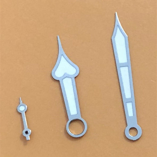 Peach shaped luminous watch hands for Seagull ST3600 and ETA6497 movements, ideal for custom repairs.