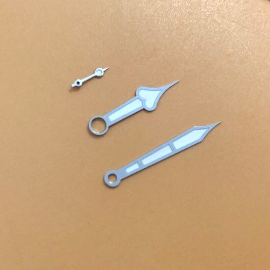 Peach shaped luminous watch hands for Seagull ST3600 and ETA6497 movements, ideal for custom repairs.
