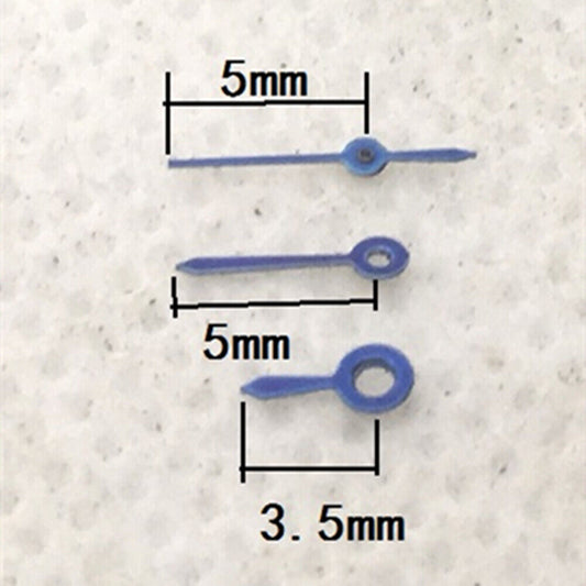 Blue 5mm watch hands set compatible with Hattori Epson VX82 quartz movement, precise and stylish.
