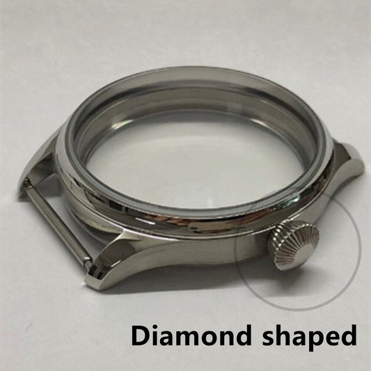 Durable 44mm 316L stainless steel watch case with clear crystals for Seagull ST3600/ST3621 and ETA6497/6498 models.