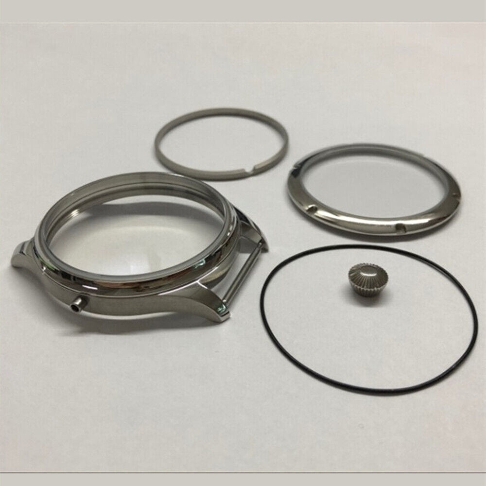 44mm stainless steel watch case with crystal, compatible with Seagull ST3600/ST3621, ETA 6497/6498 movements.