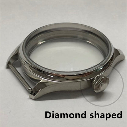 Durable 44mm 316L stainless steel watch case with clear crystals for Seagull ST3600/ST3621 and ETA6497/6498.