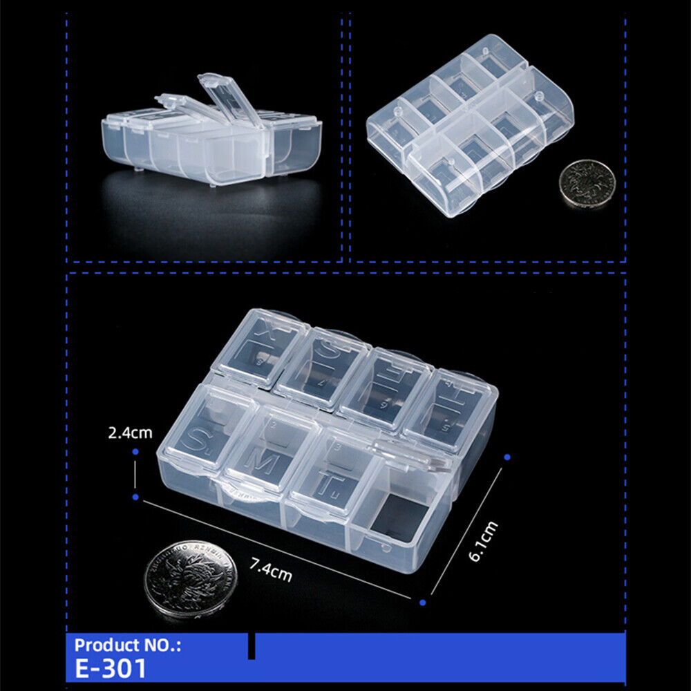 Clear 8-grid storage case for organizing small watch accessories, 5pcs set with hinged lid for secure closure.