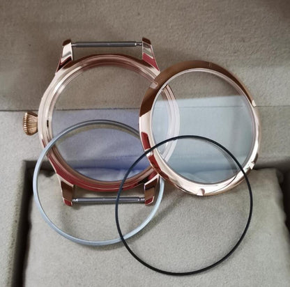 44mm 316L stainless steel watch case with sapphire crystal, compatible with Seagull ST3600/ST3621 and ETA6497/6498 movements.