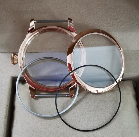 44mm 316L stainless steel watch case with sapphire crystal, compatible with Seagull ST3600/ST3621 and ETA6497/6498 movements.