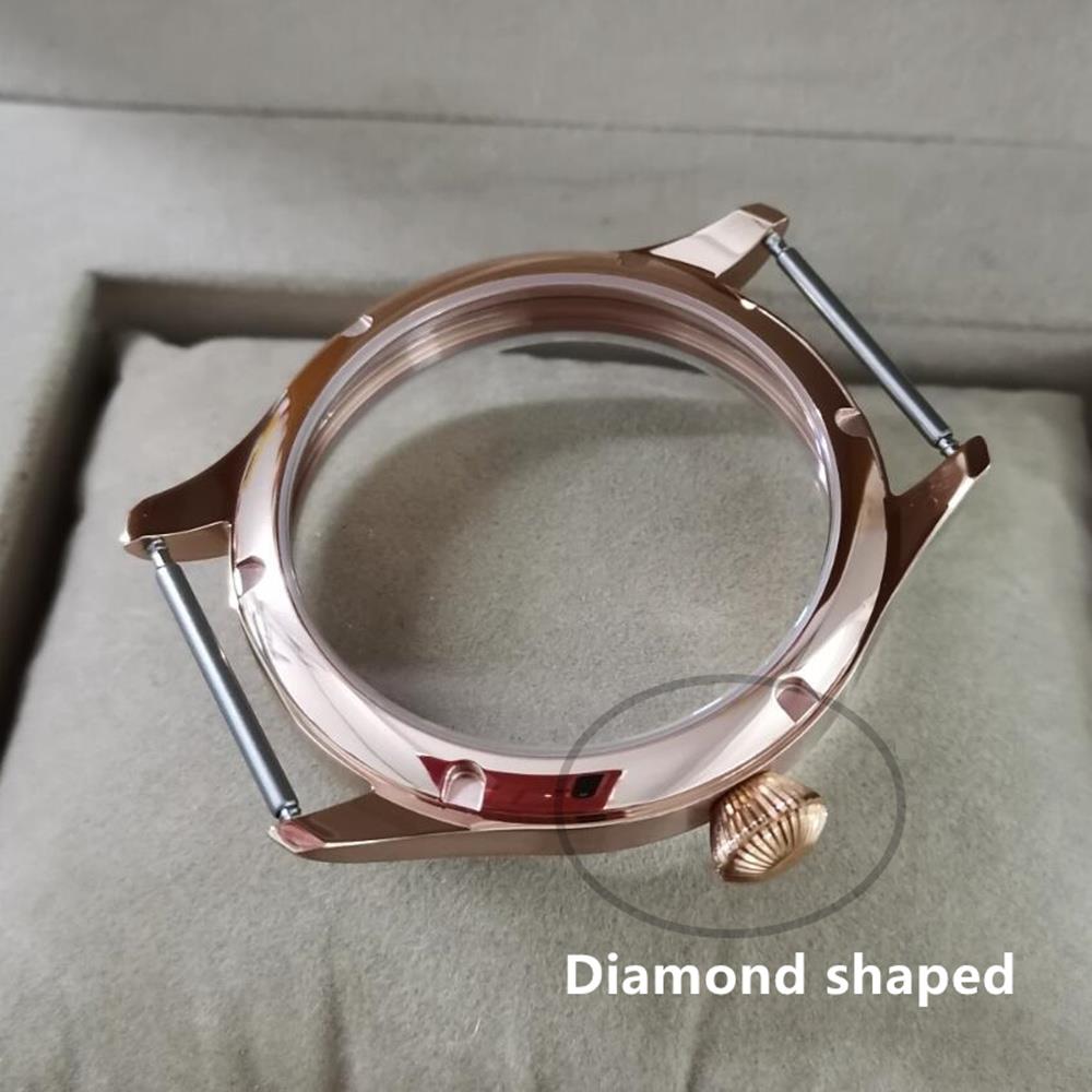 44mm 316L stainless steel watch case with sapphire crystal, compatible with Seagull ST3600/ST3621 and ETA6497/6498 movements.