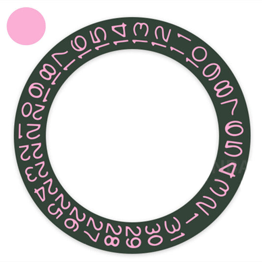 Dark hunter green date wheel with flamingo pink font for Miyota NH35 NH36 watches, stylish accessory.