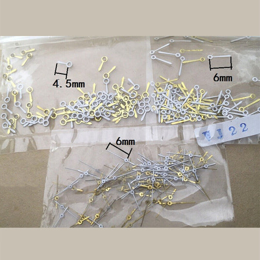 6mm golden watch hands without lume for Epson TMI VJ22 quartz movement, sleek and precise design.