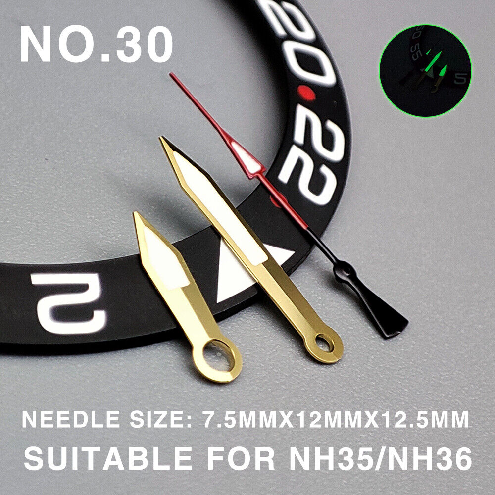 Green lume red golden second hand with golden trim, 12.5mm for Miyota NH35/NH36 watches.