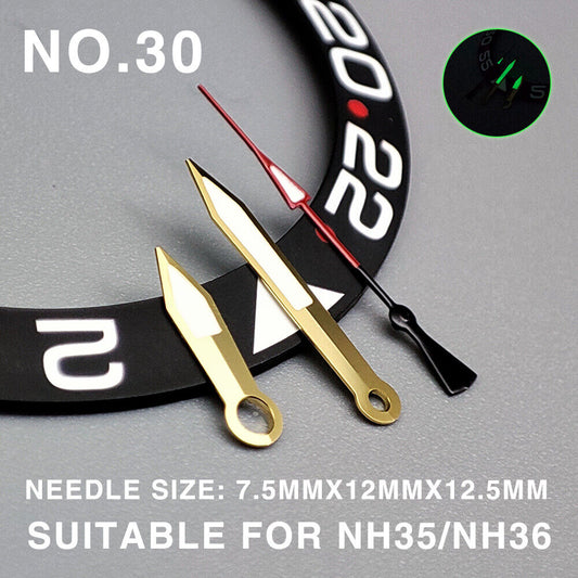 Green lume red golden second hand with golden trim, 12.5mm for Miyota NH35/NH36 watches.