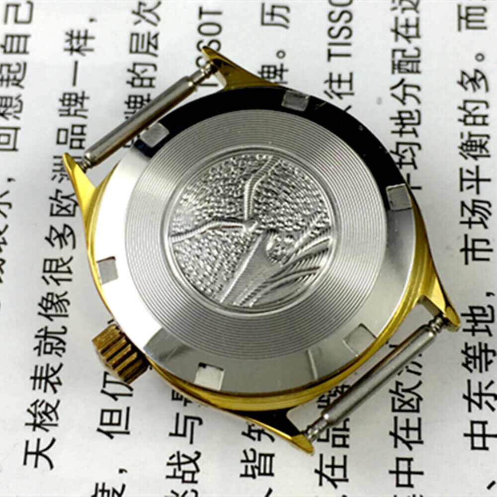 Golden dial Seagull ladies watch with nail hour markers, manual mechanical movement, elegant Tianjin brand design.