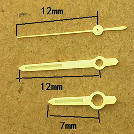 Aiguilles de montre lumineuses vertes dorées de 12 mm pour mouvement à quartz Miyota 8205