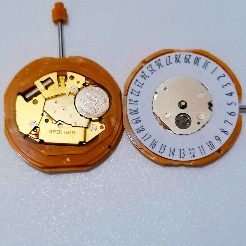 Miyota GM15 Japan Quartz Movement watch with date display at 6 o'clock, precision Japanese made.