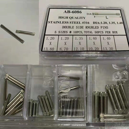 Goupille de maillon de bracelet de montre à extrémités moletées de 1,2 mm, 1,35 mm ou 1,4 mm d'épaisseur AB-6086