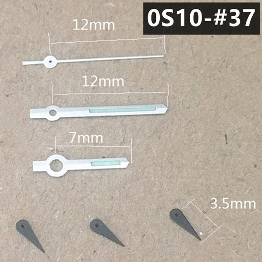 Aiguilles de montre lumineuses vertes argentées de 12 mm pour mouvement à quartz Miyota 0S10