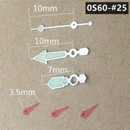 10mm silver-trimmed green luminous red second hand for Miyota 0S60 watch movement, precise timing accessory.