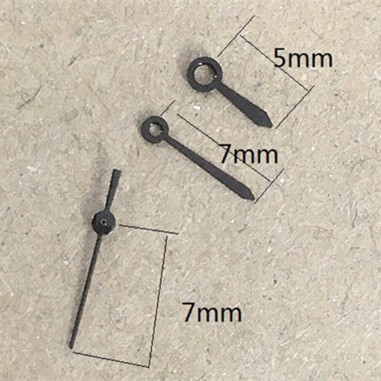 7mm matte black no lume watch hands for Epson TMI VJ22 quartz movement, precise fit.