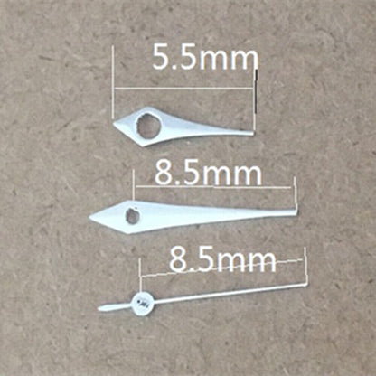 Polished silver 6-10mm watch hands for Epson TMI VJ12 quartz movement, sleek design.