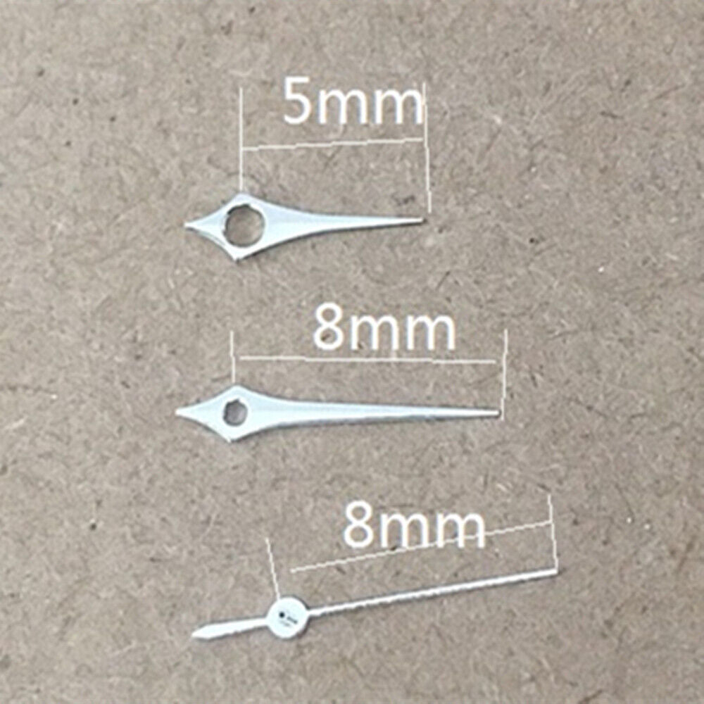 Polished silver 6-10mm watch hands for Epson TMI VJ12 quartz, sleek design, ideal for precise timekeeping.