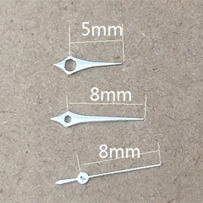 Polished silver 6-10mm watch hands for Epson TMI VJ12 quartz, sleek design, ideal for precise timekeeping.