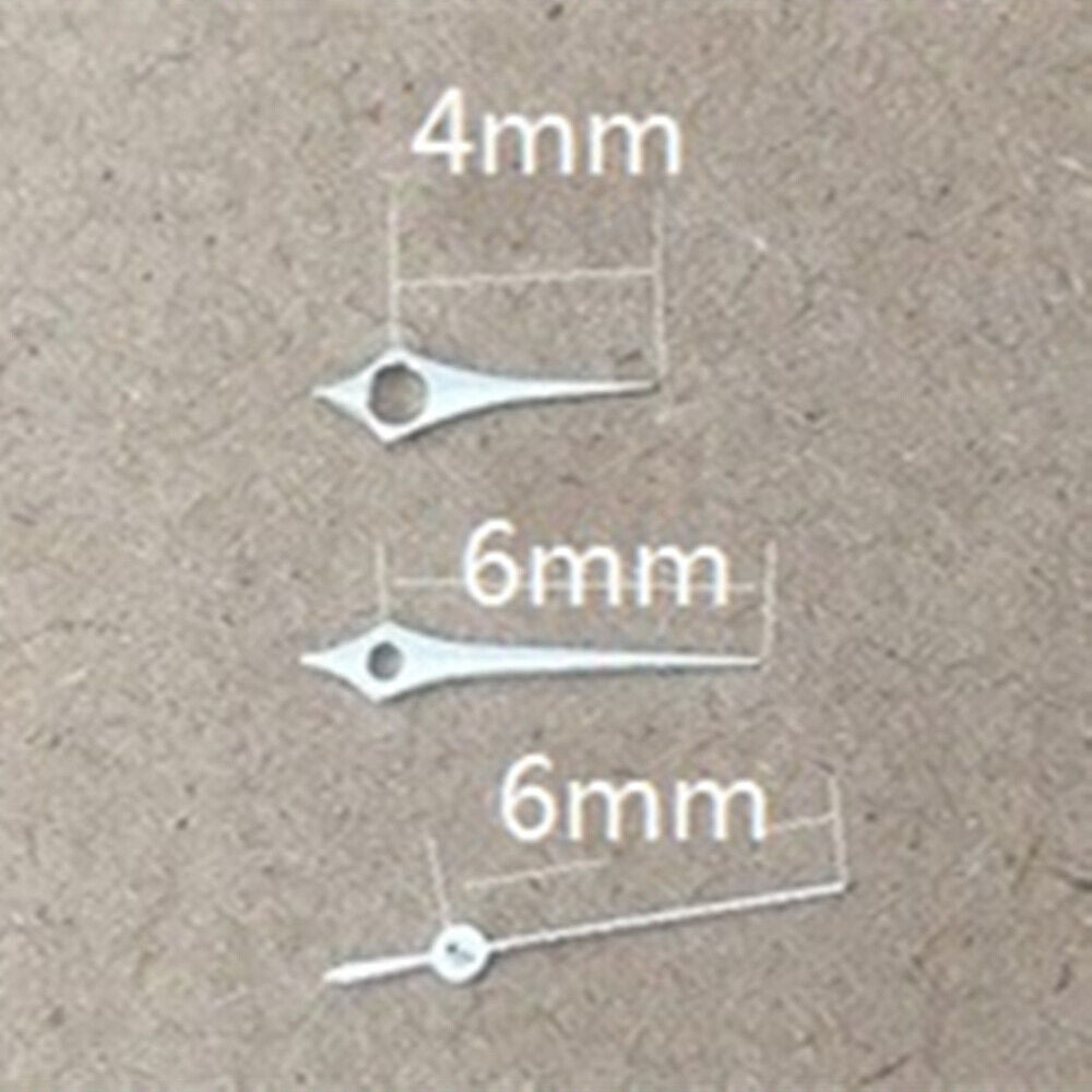 Polished silver 6-10mm watch hands, designed for Epson TMI VJ12 quartz movements, sleek style.