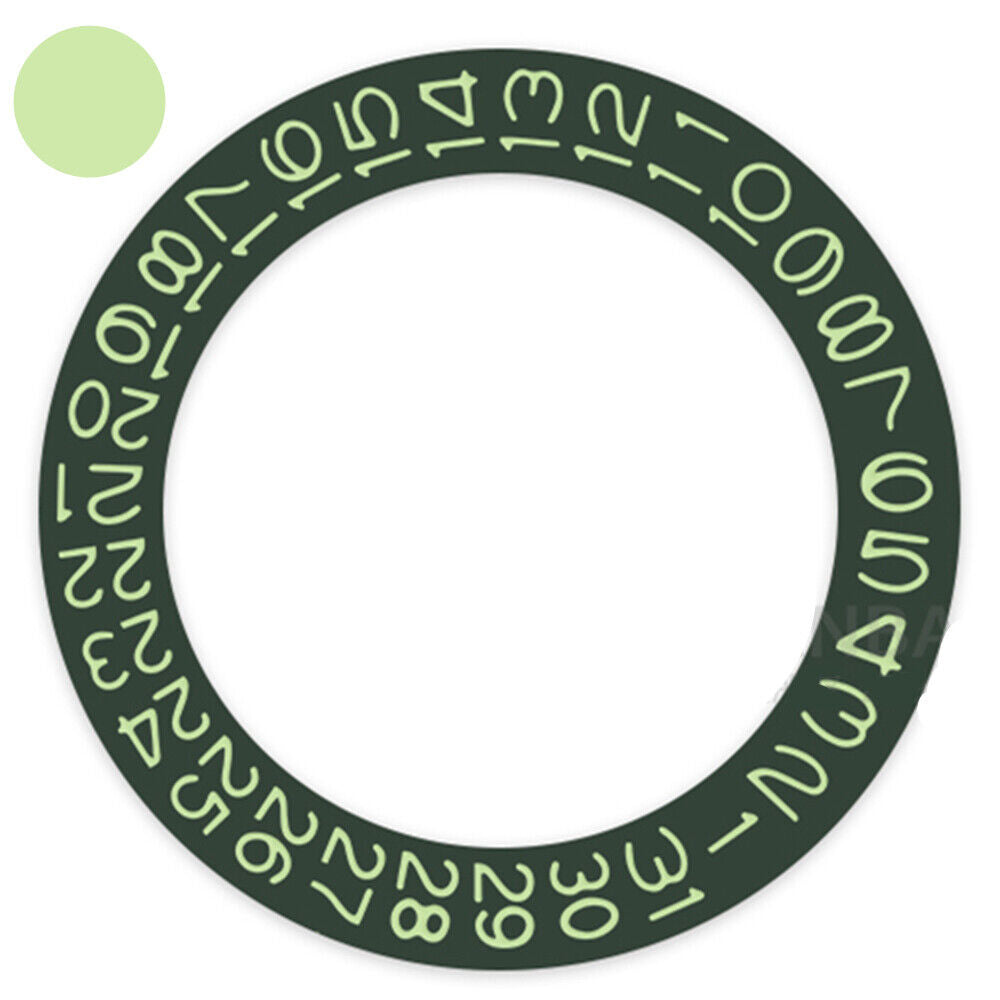 Dark hunter green date wheel with sage green font, compatible with Miyota NH35 and NH36 movements.