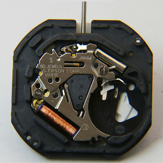 Hattori Epson VX43E quartz watch movement with dual Chinese and English date display, precision Japan-made component.