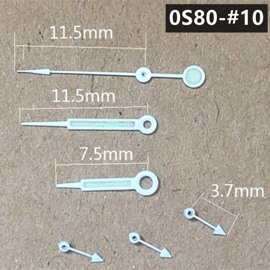 Aiguilles de montre vertes lumineuses avec garniture argentée pointue de 11,5 mm pour mouvement Miyota 0S80