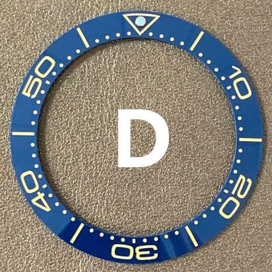41,5 mm/32,5 mm Himmelblaue Lünette Gelbe Schrift Keramikuhr Lünetteneinsatz Uhrenteile