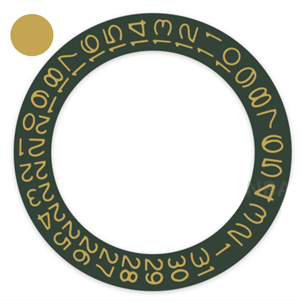 Dark hunter green date wheel with flaxen yellow font, compatible with Miyota NH35 NH36 movements.