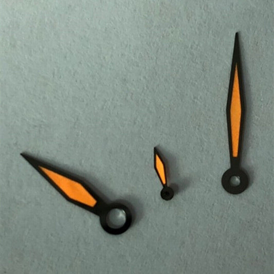 Orange lume pilot watch hands compatible with Seagull ST3600/ST3621 and ETA6497/6498 movements, brand-specific design.